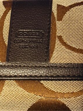 Coach Brown Signature Canvas Wallet with Black Leather Trim